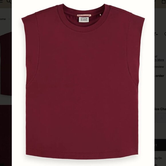 Scotch & Soda Bordeaux Sleeveless Burgundy Mercerised Cotton T-Shirt Red - Picture 1 of 3